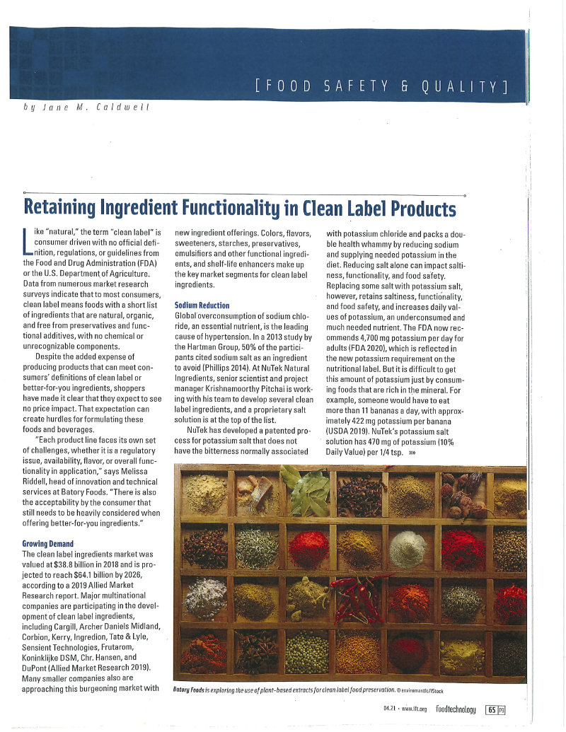 Food Technology Mag - Retaining Ingredient Functionality in Clean Label Products - April 2021