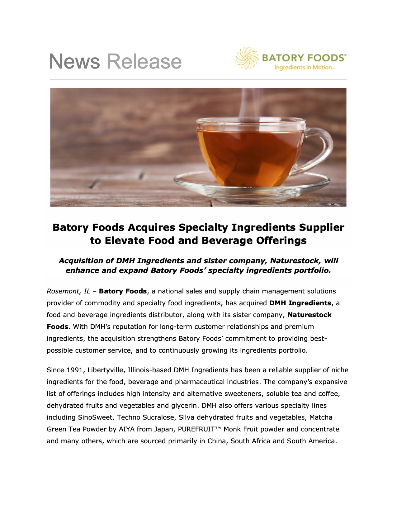 Batory Foods Acquires DMH Ingredients_11.10.21